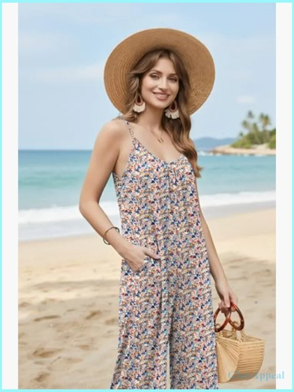 Wide Leg Jumpsuit Women Casual Overalls Sleeveless Vacation Romper with Pockets